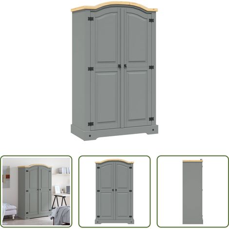 Kiefernholz Kleiderschrank - Kleiderschrank Mexiko-Stil Kiefernholz 2 Türen Grau (1/5)