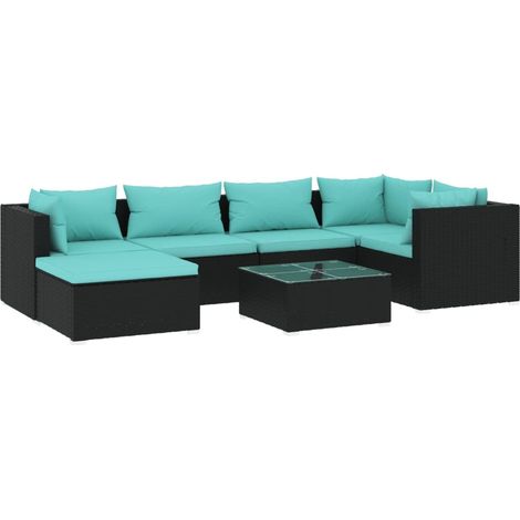 Set Salotto da Giardino 7 pz con Cuscini in Polyrattan Nero vidaXL (1/5)