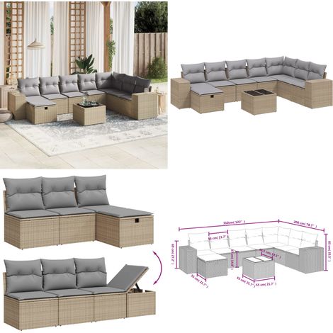 9-tlg. Garten-Sofagarnitur mit Kissen Beige Poly Rattan - Gartenmöbel Set - PE-Rattan Gartenmöbel - Outdoor Lounge Set - Esstisch Set - Sofasatz - Home & Living (1/5)
