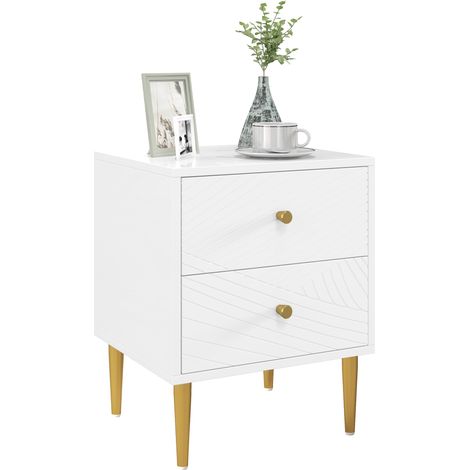 Elegant Two-Drawer Bedside Table - White/Gold-Tone (1/5)