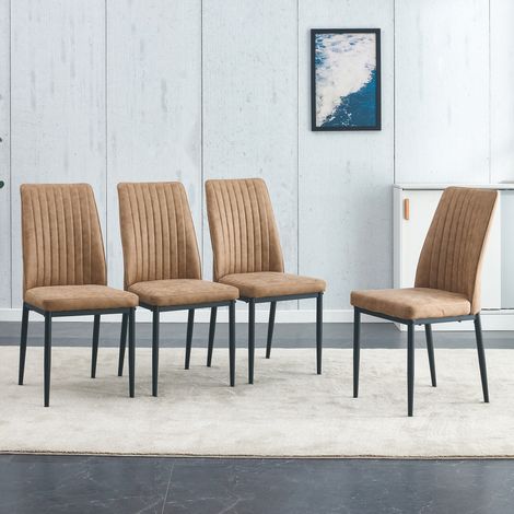 Lot de 4 chaises de salle à manger, chaise rembourrée, ergonomiques, en tissu, pieds en métal noir, Marron (1/5)
