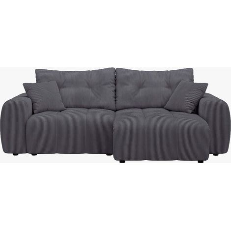 Mobilier Deco – Canapé d'angle convertible réversible avec coffre – Velours côtelé gris foncé – Assise profonde et dossier capitonné – Style moderne (1/5)
