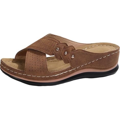 Sandalias de verano informales de tacón con tiras, estilo étnico retro para mujer. (1/5)