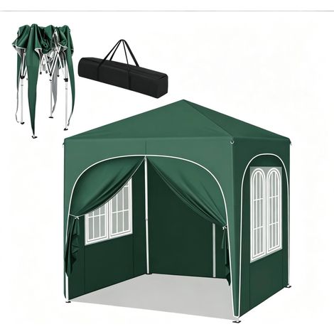 Faltpavillon 2 x 2 m grün mit abnehmbaren Seitenwänden und UV-Schutz (1/5)