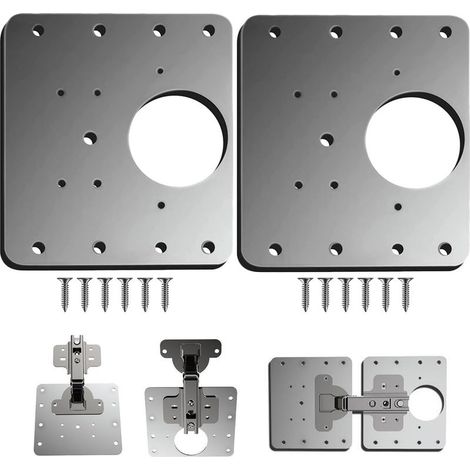 Placa de reparación para bisagras de puertas de armarios, 2 piezas. Placa de reparación para bisagras de puertas de armarios de cocina con orificio, soportes de montaje planos de acero inoxidable con (1/5)