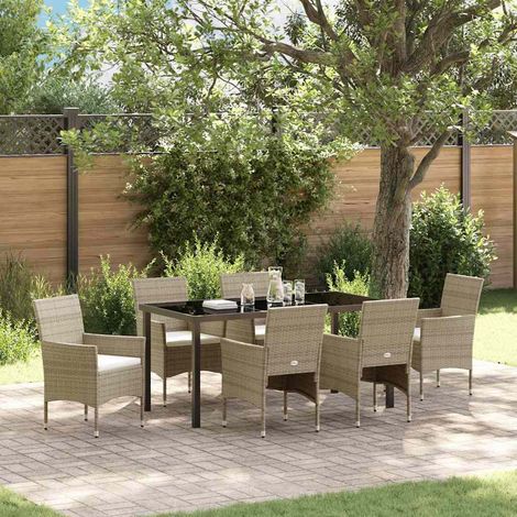 Conjunto de Comedor de Jardín 7 pcs Beige ratán sintético vidaXL (1/5)