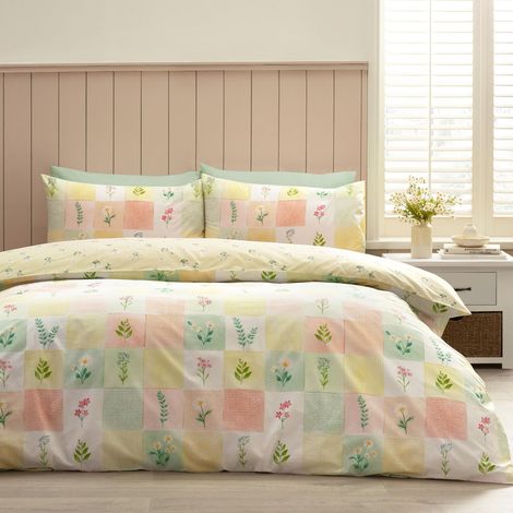 Parure de lit Double réversible avec Housse de Couette et taies d'oreiller Motif pâquerettes Jaune (1/4)