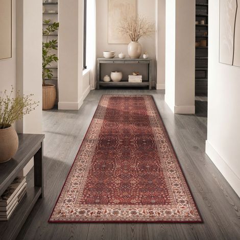 Paco Home Tappeto Soggiorno Orientale Vintage Lavabile Pelo Corto Antiscivolo Rosso Colorato Crema 80x150 cm (1/5)