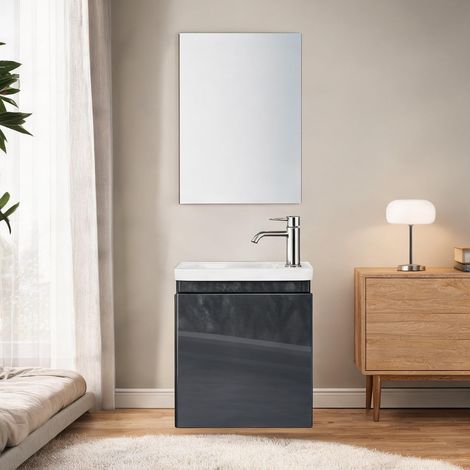 Meuble sous vasque mural 40 cm gris ardoise avec vasque en MDF (1/5)