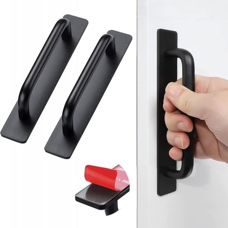 2 poignées de meubles auto-adhésives, poignées de placard en aluminium, poignées de tiroir, poignées de porte, sans perçage, pour armoire, cuisine, porte coulissante, porte de balcon (1/5)