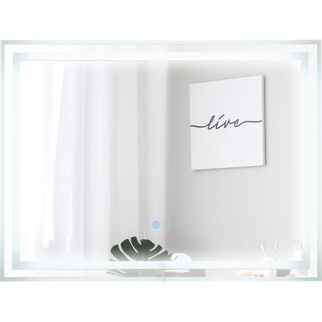 Espejo de baño rectangular 80x60 cm con iluminación frontal y trasera ambiente acogedor cristal plateado 200012849