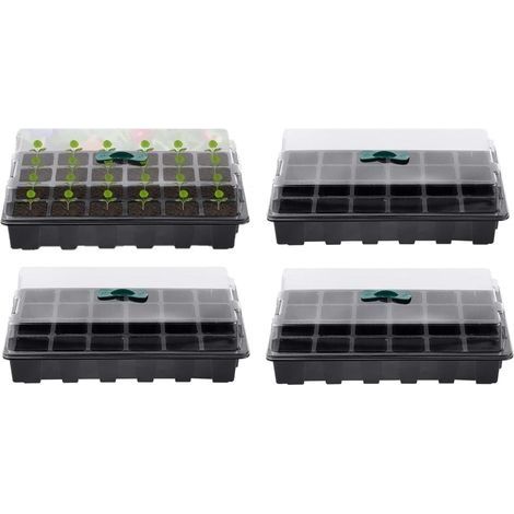 4Pcs Plateau De Semis De Plantes, 24 Cellules Plateau De Pépinière De Semis en Plastique Propagateurs De Graines De Fleurs avec évents Réglables pour La Maison De Jardin De Serre Chaud (1/5)