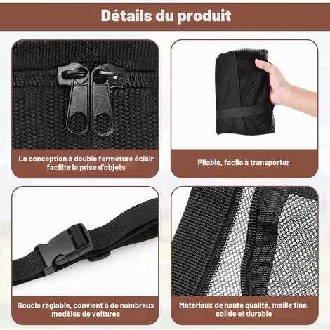 80x53cm Filet Rangement Toit Voiture avec Fermeture Éclair, Sac Treillis Plafond Auto Double Couche Réglable, Accessoires Intérieurs Camping, Organisateur Bagage Maille pour Van et Roadtrips (1/4)