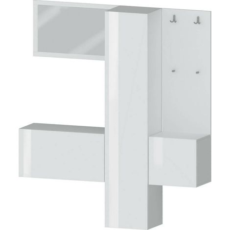 Dmora - Mobile da ingresso Vernante, Armadietto multifunzione a 3 ante, Appendiabiti da parete con specchio, 170x35h190 cm, Bianco, con imballo rinforzato (1/5)