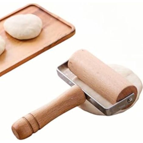 Rouleau à pâtisserie en acier inoxydable et bois de hêtre avec épaisseur réglable – Machine ergonomique pour raviolis / pâtes à pizza, outil de cuisine pour chefs à domicile, passe au lave-vaisselle (1/5)