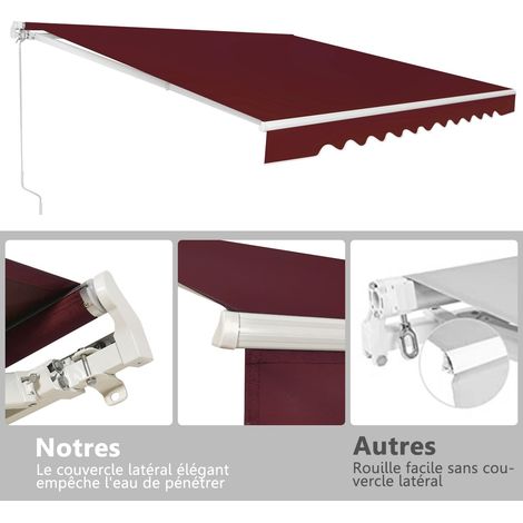 Auvent avec manivelle, auvent rétractable en aluminium pour protection solaire de terrasse 3 x 2,5 m - bordeaux (1/5)