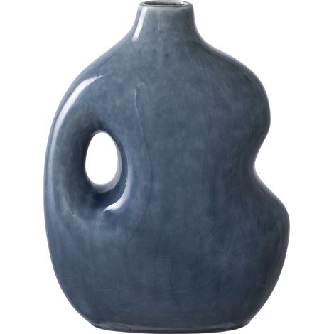 Vaso in ceramica blu con forma organica e manico 18,5x9,5x24,5 cm