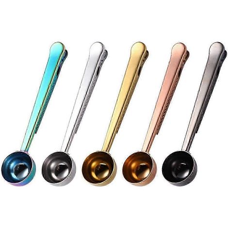 Filiyano-Lot de 5 cuillères doseuses à café avec clip, cuillère doseuse 2 en 1 avec clip de fermeture, cuillère à long manche avec clip pour sachet. (1/5)