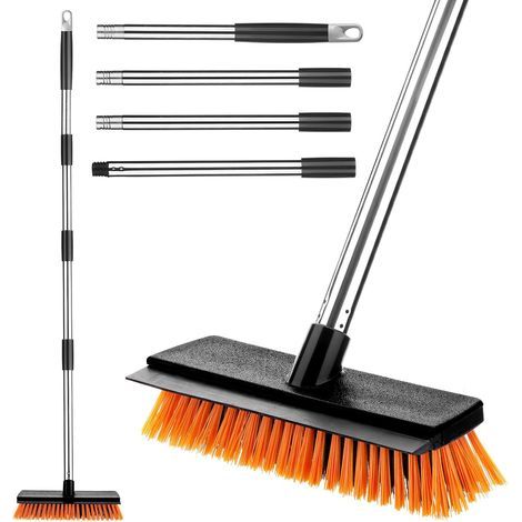 Outdoor Broom 26cm Hard Bristles, 126cm Telescopic Handle, Stainless Steel Floor Squeegee, For Patio Garden (1/5)