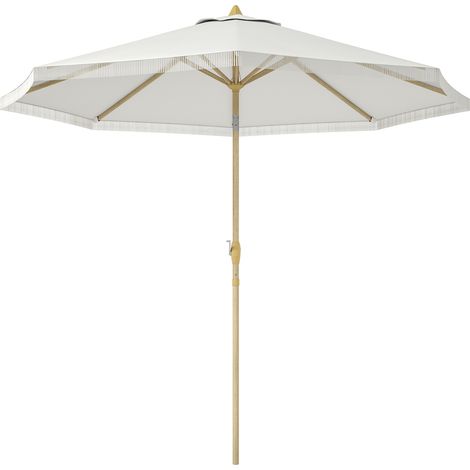 Parasol inclinable à manivelle franges bohème 8 baleines blanc Ø 265 x 244 cm