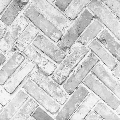 Herringbone Brick Distressed Grey 3D Effect Realistic Textured Wallpaper 174502[FULL ROLL - Herringbone Brick Grey 174502] (1/3)