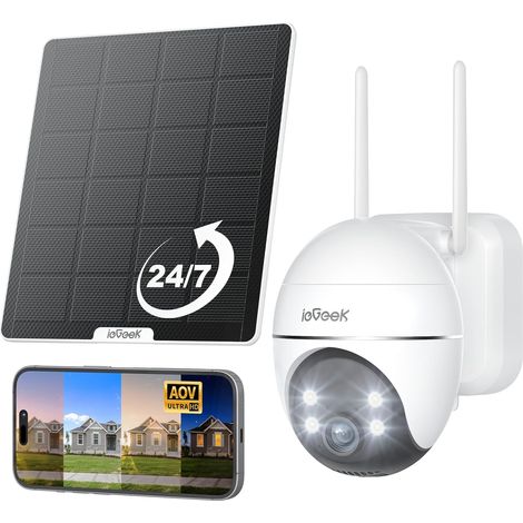 Camera Surveillance WiFi Exterieure sans Fil Solaire Suivi Automatique 360° PTZ Batterie 9000mAh 30m Détection Humaine par AI Alarme Lumineuse Sonore S7 (1/5)