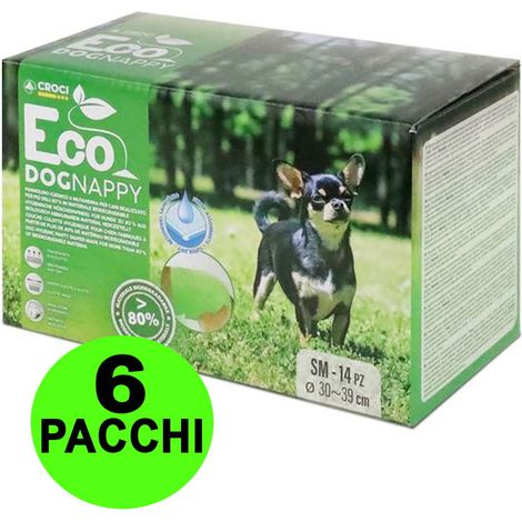 84 Pannolini igienici per cani Eco Dog Nappy S 30-39 cm - 6 pacchi da 14 pezzi cad.