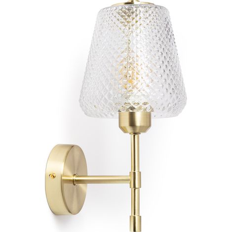 Efectoled – Lampe murale en métal et verre Stiklu doré – Abat-jour géométrique – Compatible ampoule E27 – Pour salon et entrée (1/5)