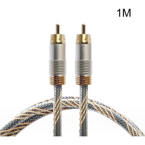 Câble RCA mâle vers RCA mâle pour subwoofer, plaqué or, 1 m, gris argenté (1/5)