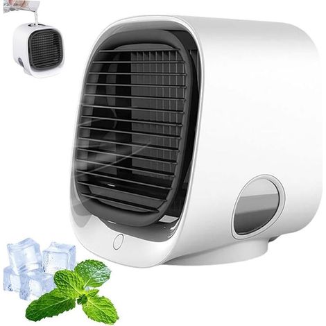 Mini Fontaine À Eau,(White)Ventilateur Ozzi Cool,Refroidisseur par Évaporation À 3 Vitesses,Réservoir d'eau De 300 ML for Un Refroidissement Optimal,Lumières Colorées,Coque Silencieuse (1/5)