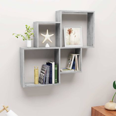 Étagère cube murale Étagère de Rangement - Meuble de rangement Gris béton 80x15x78,5 cm Aggloméré BV640467 - BonneVie (1/5)