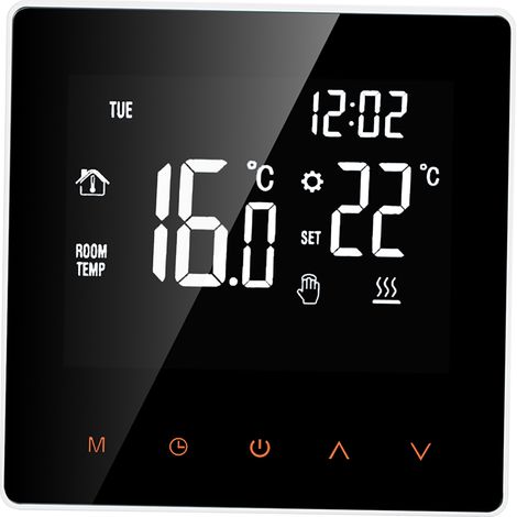 – Thermostat de chaudière intelligent à programmation hebdomadaire – Écran tactile rétro-éclairé blanc – Alimentation AC230V – Précision ±1℃ (1/5)