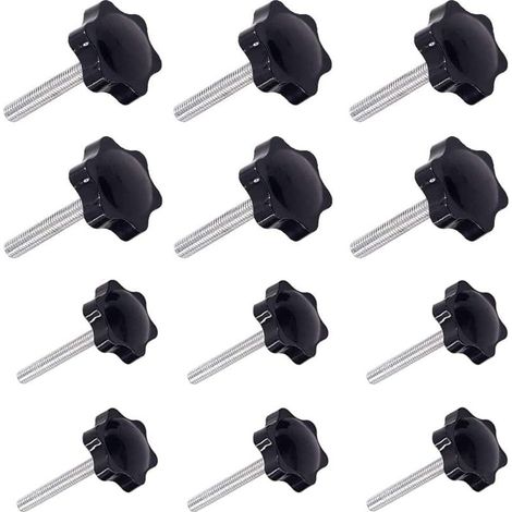 12 Pièces M6 (32) × 40mm et M8 (38) × 40mm Poignée de Serrage à Filetage Mâle Gripandles vis Boutons Poignées Bouton étoile (1/5)