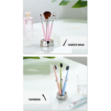 Porte-pinceaux de maquillage, porte-brosses à dents en acier inoxydable, porte-tubes de dentifrice, support de rangement pour brosses à dents électriques (1/5)