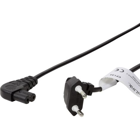 LogiLink Strom Anschlusskabel [1x Euro-Stecker - 1x Kleingeräte-Stecker C8] 0.75 m Schwarz (1/2)