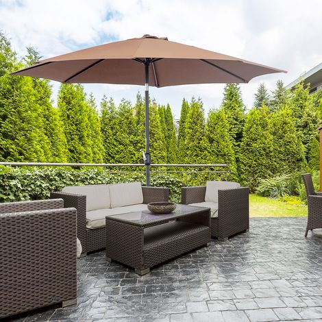 Parasol jardin Ø295x250cm manivelle mécanisme basculant poteau métallique amovible terrasse piscine patio, café
