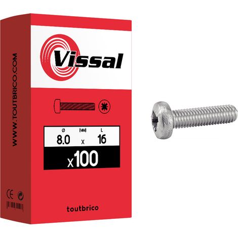 100 vis à métaux 8x16mm cylindrique bombée zingué - Vissal (1/2)