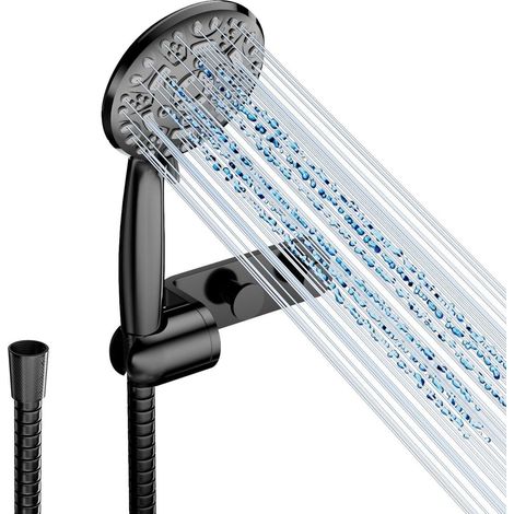 Hochdruck Duschkopf mit Schlauch und Halterung, 8 Strahlarten, Wassersparend, Schwarz (1/5)