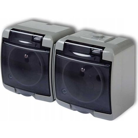 Junior-Doppelsteckdose mit Erdung 2x(2P+Z) grau (1/2)