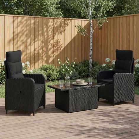 vidaXL Outdoortisch-Set 3 pcs Schwarz Poly-Rattan (1/5)