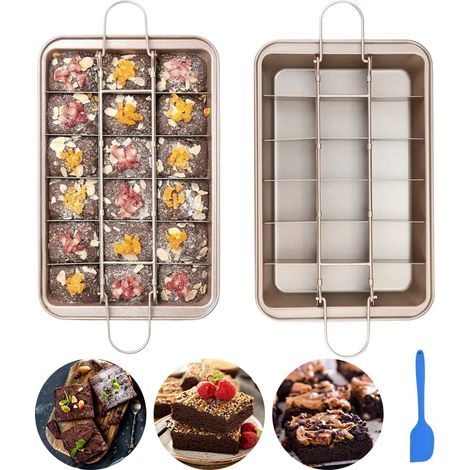 Moule à brownie avec séparateurs et spatule, 31 x 20 x 3,7 cm, moule antiadhésif pour cuire des biscuits et des gâteaux (1/5)