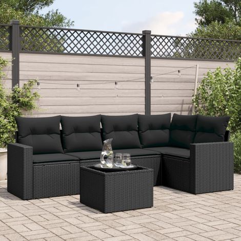 vidaXL Salon de jardin 6 pcs avec coussins noir résine tressée (1/5)