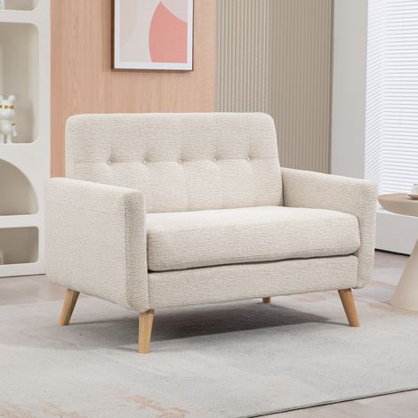 Sofá moderno de 2 plazas con reposabrazos y patas de madera, capacidad de carga de 240 kg, ideal para dormitorio y oficina, 114 x 71 x 82 cm, color beige (1/4)