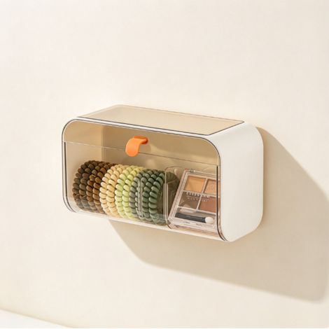 YBBH-1 pièce Boîte de rangement murale multifonction blanche, sans perçage, avec cloisons amovibles, pour maquillage et salle de bain (1/5)
