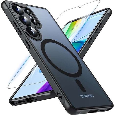 Coque arrière magnétique pour Samsung Galaxy S25 Ultra + verre de protection noir (1/2)
