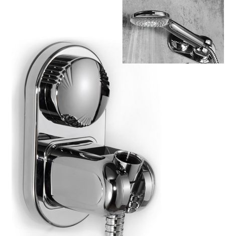 Support de douchette à ventouse - Support de pommeau de douche - Fixation murale par ventouse - Orientable - 5 angles réglables - Réglage horizontal - Compatible avec les grands pommeaux de douche - F (1/4)