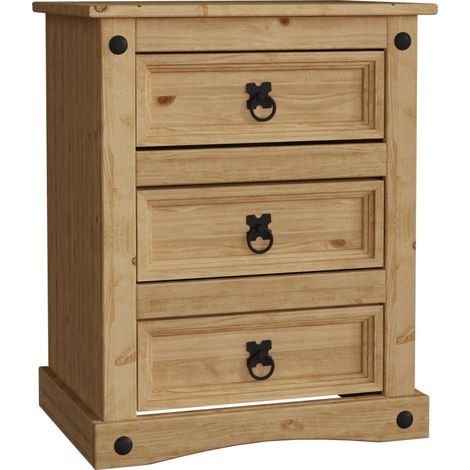 Corona 3 Drawer Bedside Table Cabinet Chest Nightstand Solid Pine Bedroom Furniture (1/5)