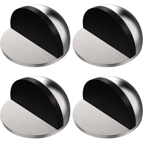 Butée de porte de sol en acier inoxydable 4 pièces, butée de porte demi-lune ovale montée au sol, butée de porte avec colle 3M, auto-adhésive, protège vos murs contre les dommages causés par les vis,