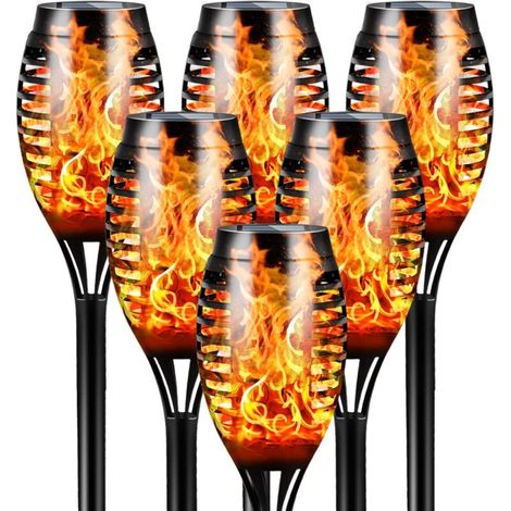 Solar-Fackeln, wasserdicht, 6er-Pack, 12 LEDs mit flackernder Flamme, Landschaftsdekoration, Dämmerungsbeleuchtung, Sicherheit für Garten, Terrasse und Wege