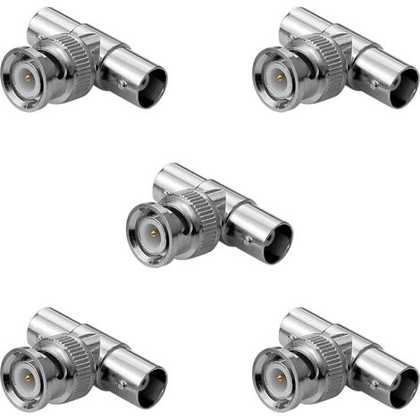 BNC-Y-Verbinder – 5er-Pack – Silbernes Metall – Videosignalverteiler – Überwachung und Audio – 3,3 x 2,7 x 1,3 cm (1/2)